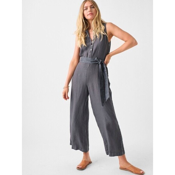 Faherty Pants - Faherty Hermosa Linen Jumpsuit in Washed Black Full Length Button Size Large NEW